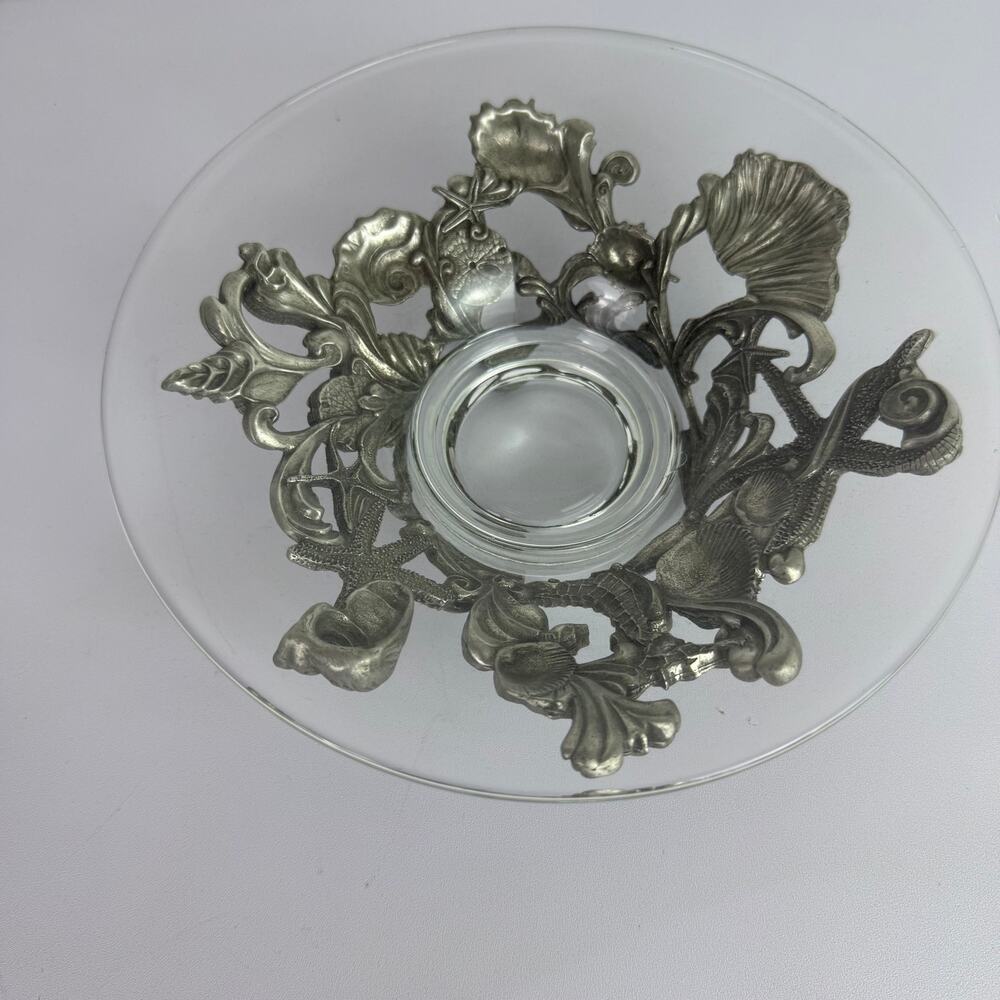 Seagull Canada Pewter Seashell Footed Plate/Bowl Stand Holder With bowl 7” HTF